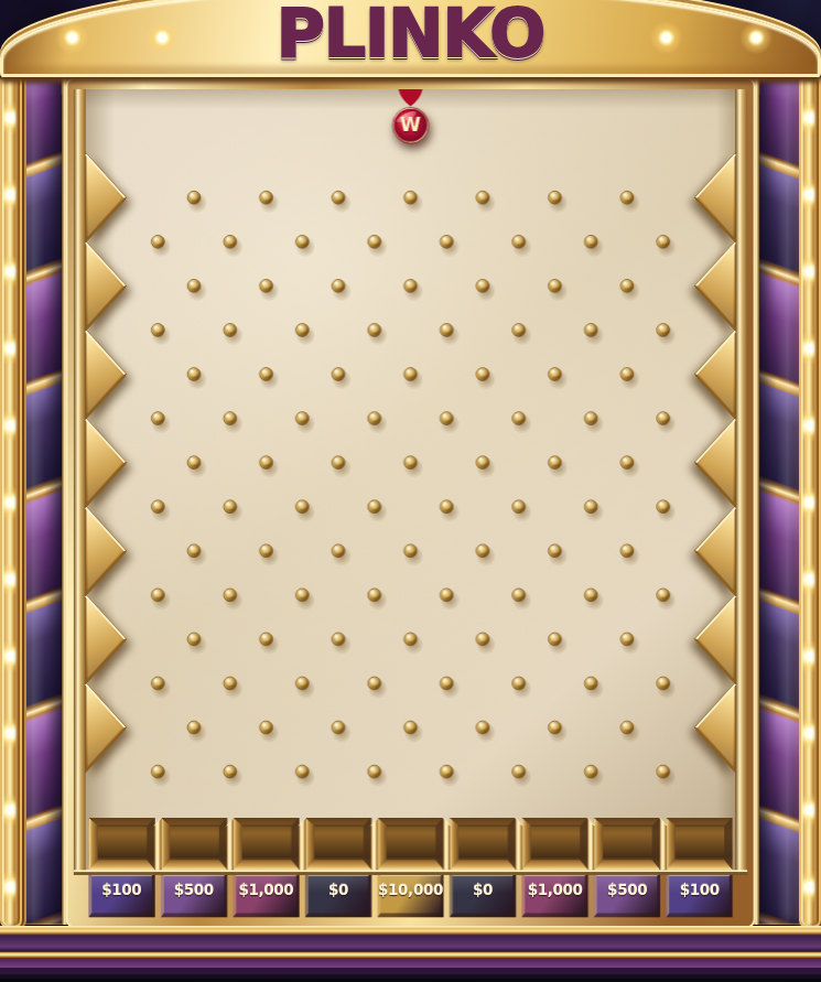 WYGL classic simulation with a rectangular peg field and nine cash-value pockets