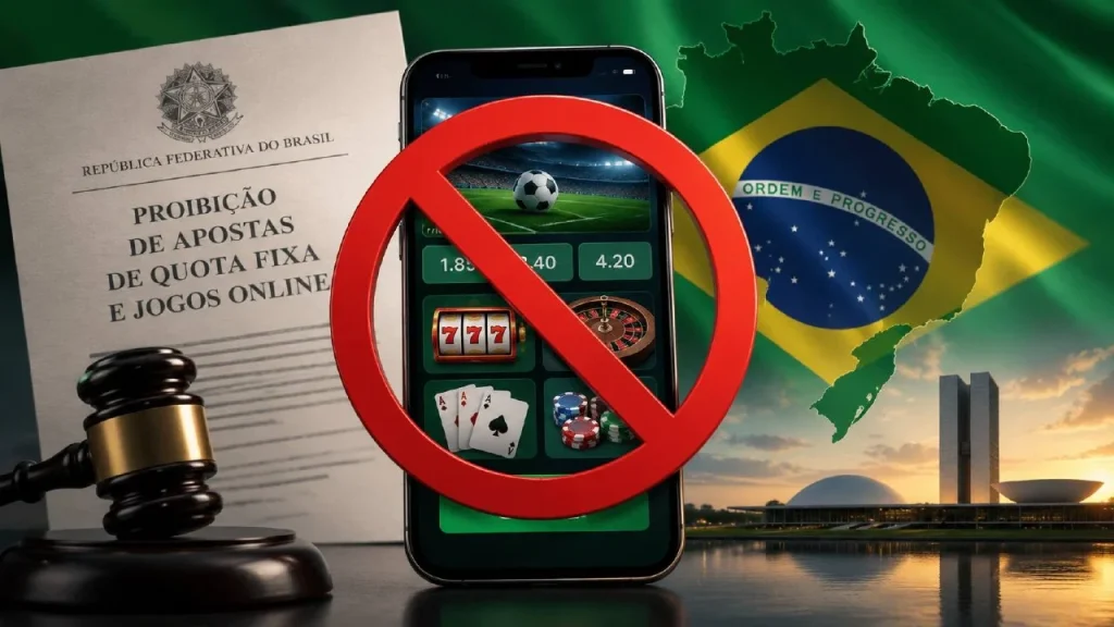 Illustration of Brazil's 2026 ban on fixed-odds betting and covered online games
