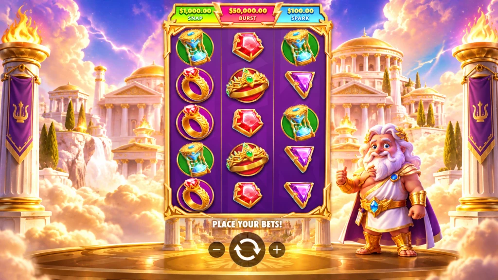 Gates of Olympus POP slot game with Zeus and a compact 3x5 reel layout