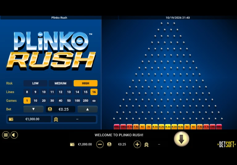 Betsoft Plinko Rush — High risk, 16-line board Betsoft Plinko Rush — High risk, 16-line board