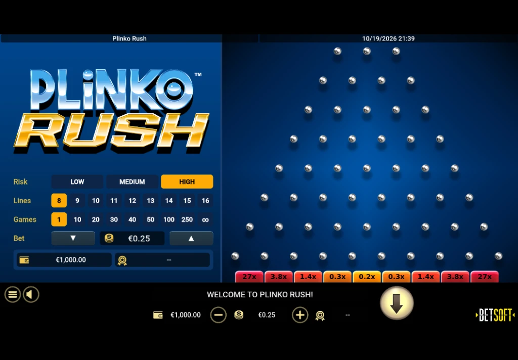 Betsoft Plinko Rush game board