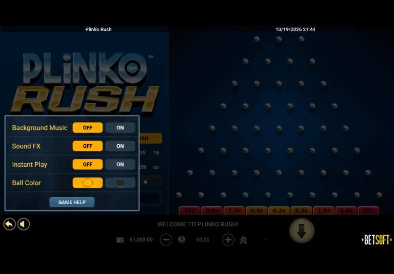 Betsoft Plinko Rush — Sound and Instant Play settings Betsoft Plinko Rush — Sound and Instant Play settings
