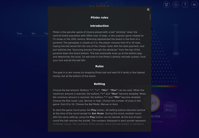 BGaming Plinko — Game rules and betting controls BGaming Plinko — Game rules and betting controls
