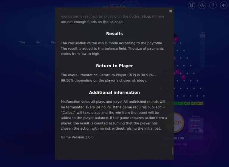 BGaming Plinko — Demo RTP and version information BGaming Plinko — Demo RTP and version information