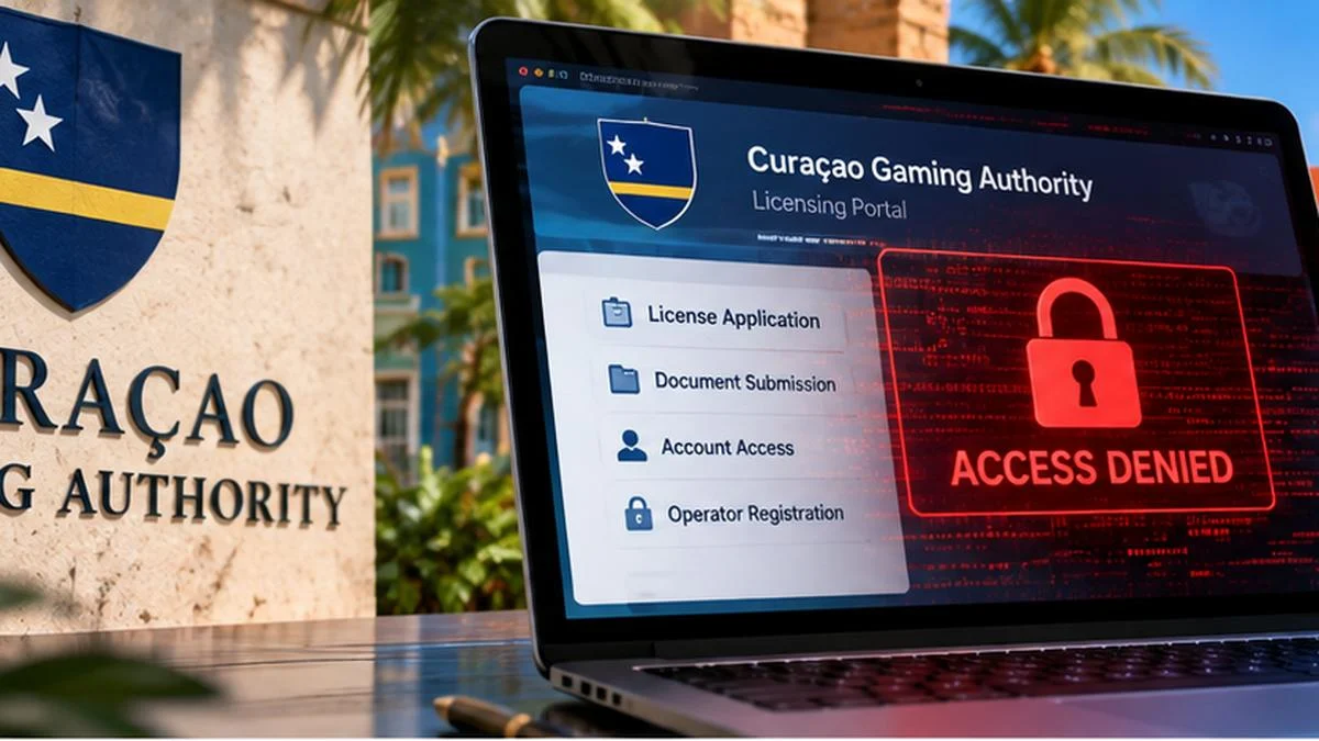 Illustration of the Curaçao Gaming Authority licensing portal shutdown following a security breach